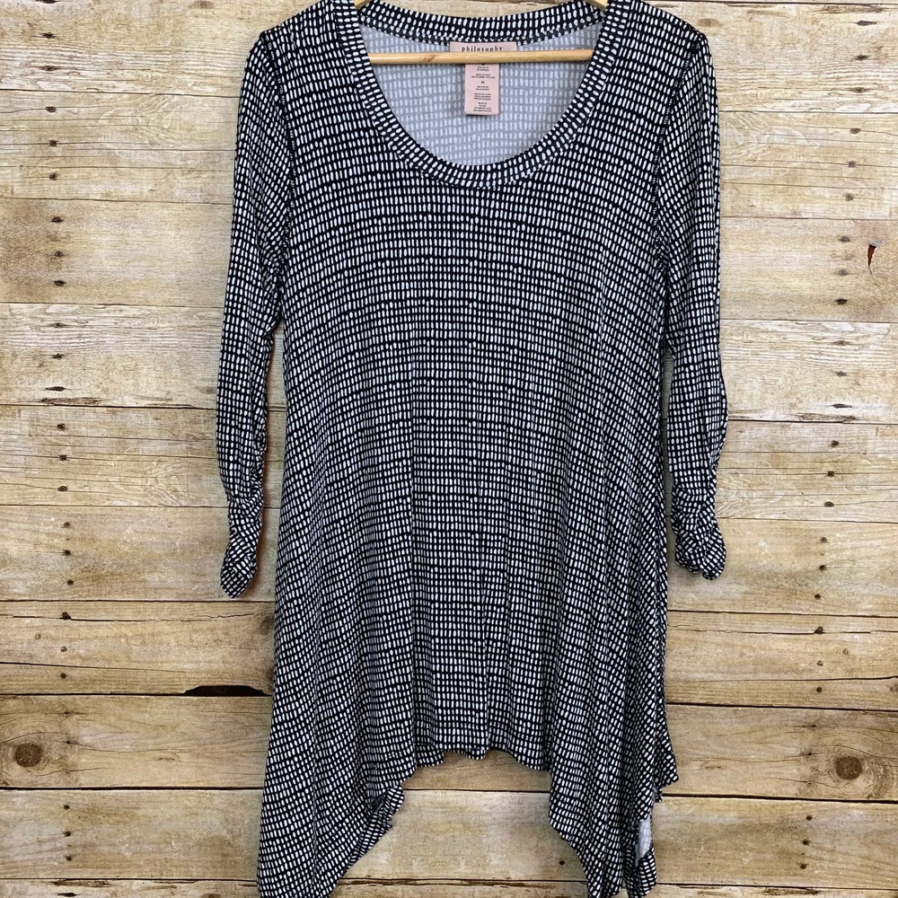 Philosophy Sharkbite Longsleeve Top Womens Medium Black White Minimalist